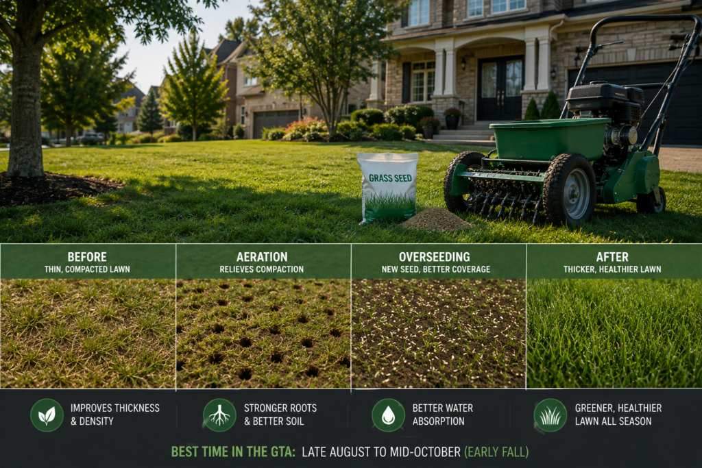 Lawn Aeration and Overseeding in the GTA: What It Is, When to Do It and Why Your Lawn Needs It