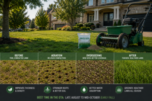 Lawn Aeration and Overseeding in the GTA: What It Is, When to Do It and Why Your Lawn Needs It